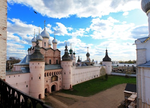 Image white and blue castle under blue sky