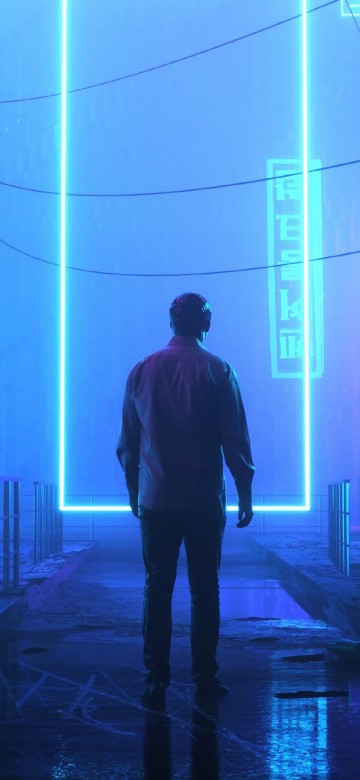 Image man in gray jacket standing on hallway