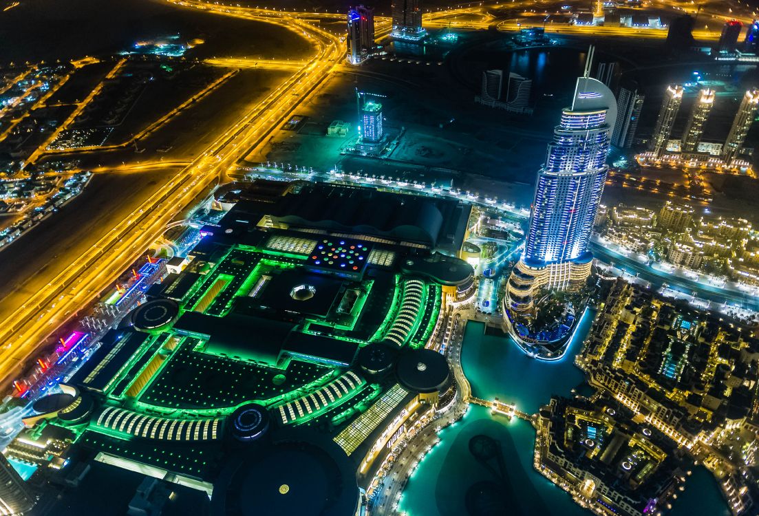 aerial view of city during night time