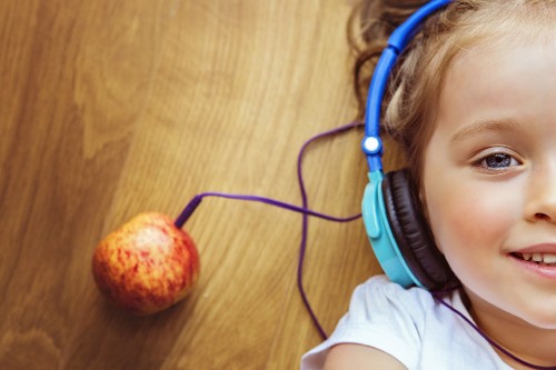 Image audio equipment, headphones, child, ear, apples