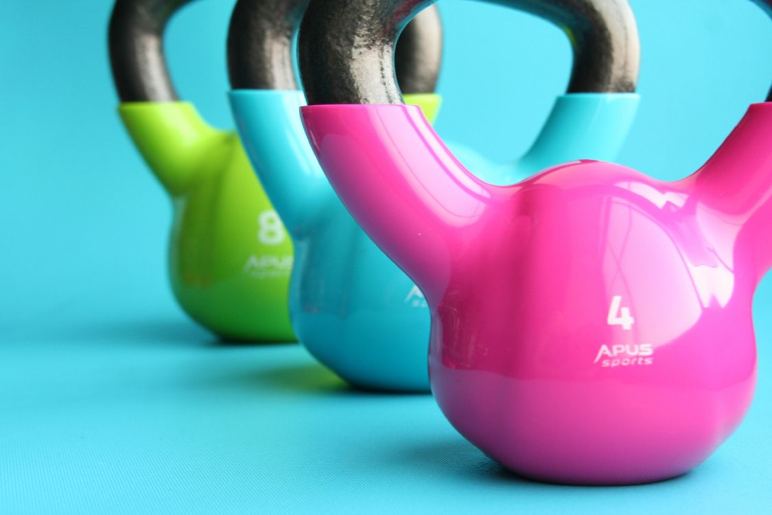 purple green and yellow kettle bell