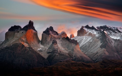 Image snow covered mountain during sunset