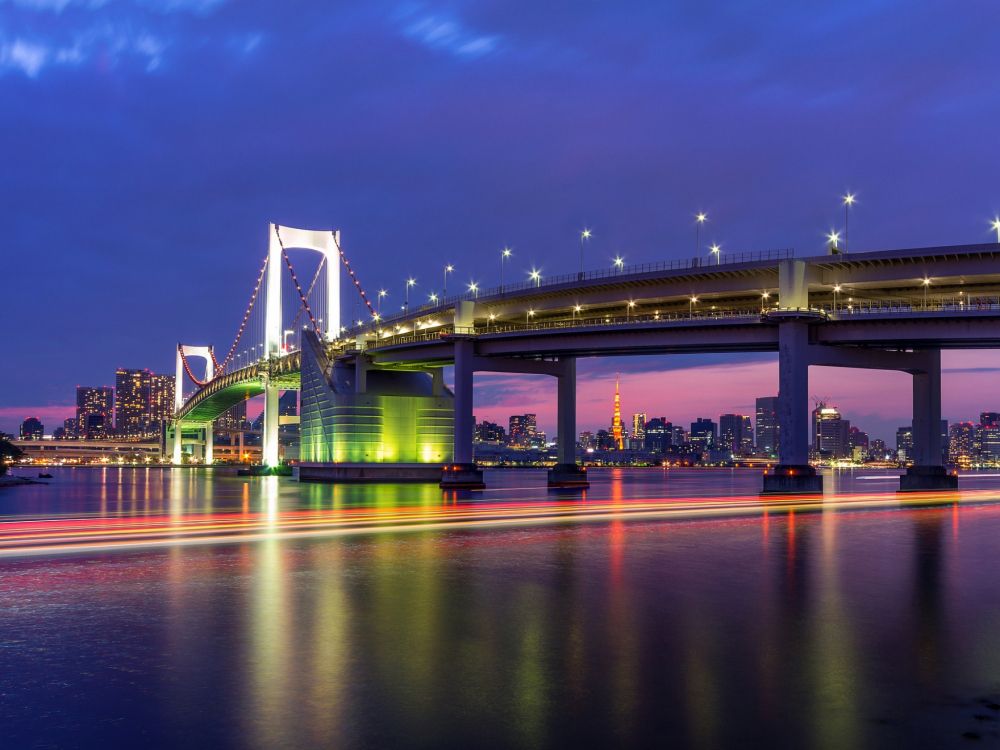 bridge over river during night time