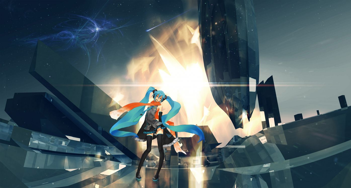 初音未来, 艺术创作, 创造性的艺术, 天空, 电脑游戏 壁纸 3000x1611 允许