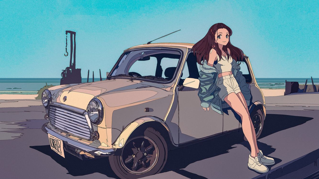 Femme en Chemise Blanche à Manches Longues et Pantalon Noir S'appuyant Sur Une Voiture Marron. Wallpaper in 2560x1440 Resolution