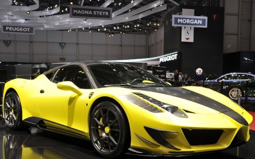 Image yellow lamborghini aventador parked inside building