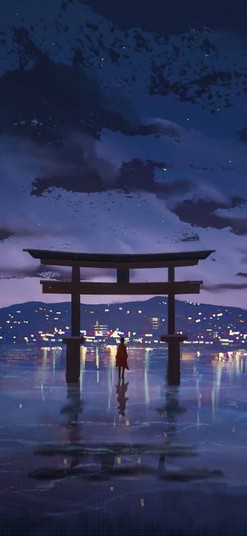 Miyajima, Itsukushima, Illustration, Esquisse, le Travail de L'art. Wallpaper in 1080x2340 Resolution