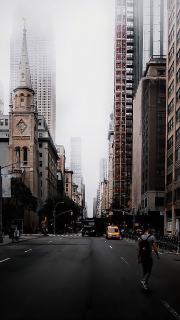 Image building, skyscraper, daytime, cars, tower block