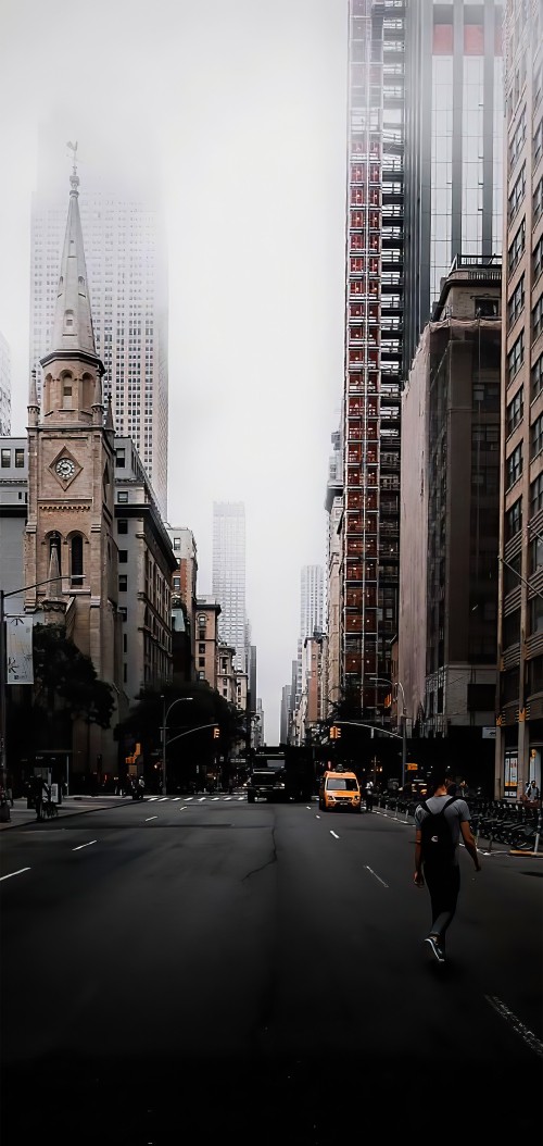 Image building, skyscraper, daytime, cars, tower block
