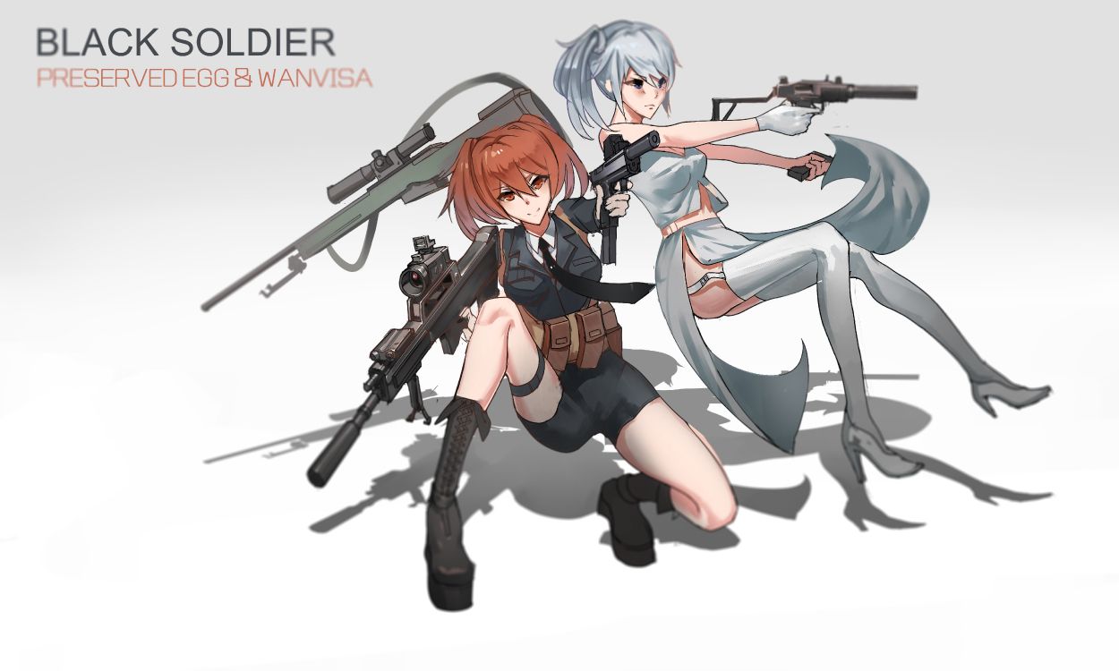 Mujer en Vestido Blanco y Negro Sosteniendo un Personaje de Anime de Rifle. Wallpaper in 5905x3543 Resolution