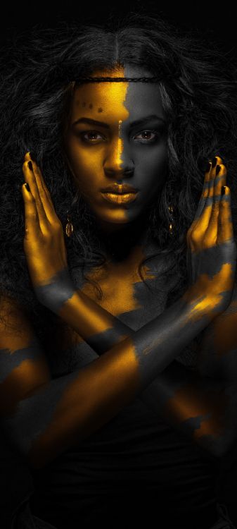 Cara Dorada, Retrato, Arte, Artes Visuales, Oro. Wallpaper in 1080x2400 Resolution