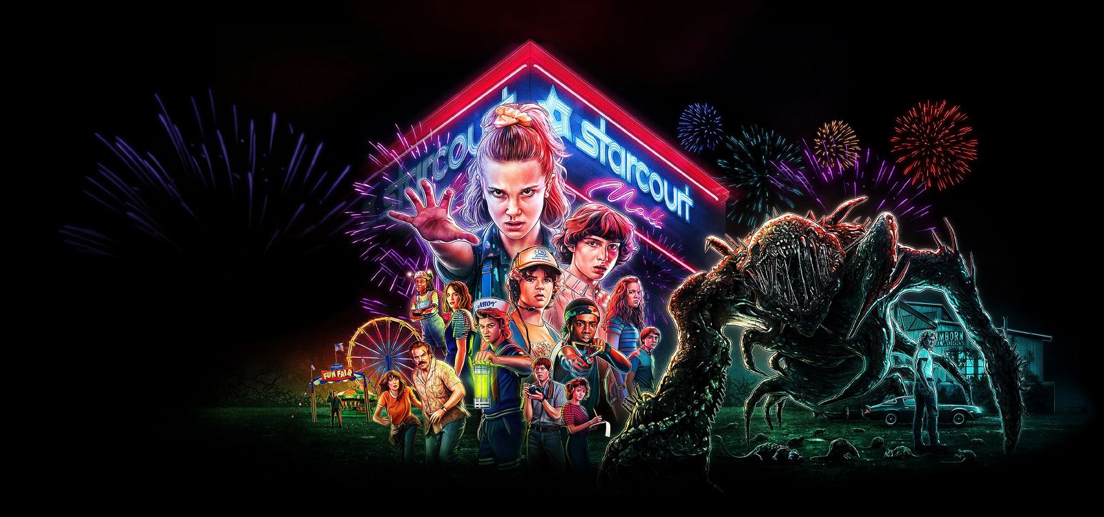 陌生人的东西, Netflix, 图形设计, 性能, 音乐 壁纸 5000x2344 允许