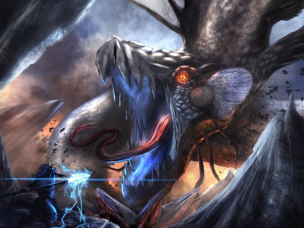 black and blue dragon illustration