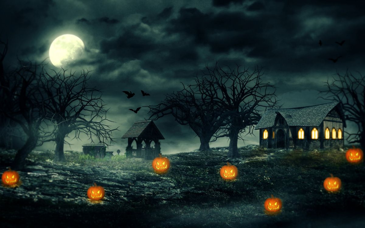 Halloween Haunted House, Haunted House, Haunted Attraction, Nature, Moonlight. Wallpaper in 3072x1920 Resolution