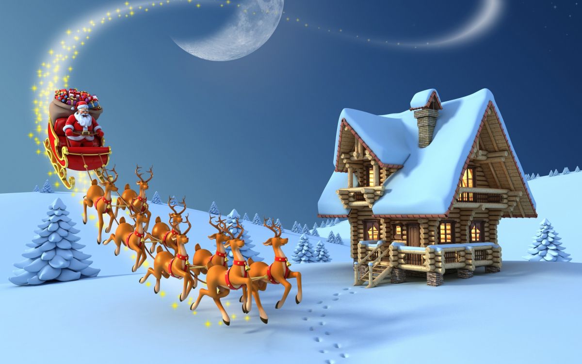 Reindeer, Santa Claus, Christmas Day, Snow, Sled. Wallpaper in 2880x1800 Resolution