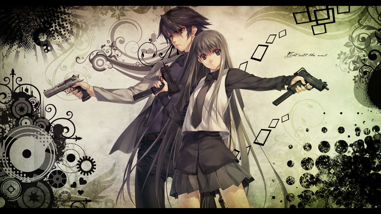 Femme en Noir et Blanc Caractère Anime Uniforme Scolaire. Wallpaper in 2048x1152 Resolution