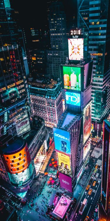 Times Square, Night, City, Building, Skyscraper. Wallpaper in 3293x6586 Resolution