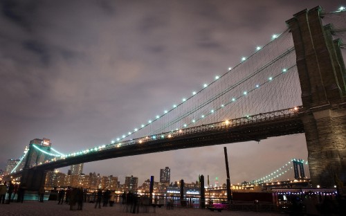 Image bridge over body of water during night time