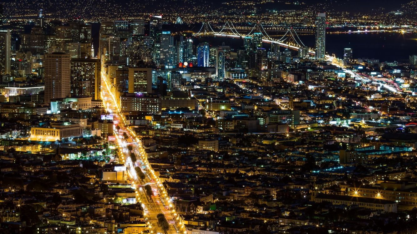 aerial view of city during night time