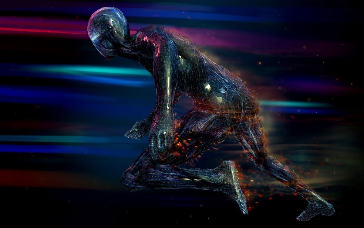 Hombre de Traje Negro Con Luces Azules y Púrpuras. Wallpaper in 1920x1200 Resolution