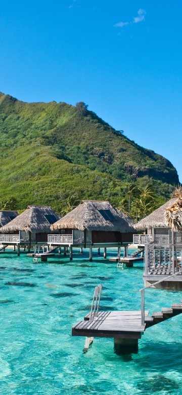 Image brown wooden house on green mountain beside body of water during daytime
