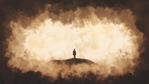 Image silhouette of person standing on rock formation