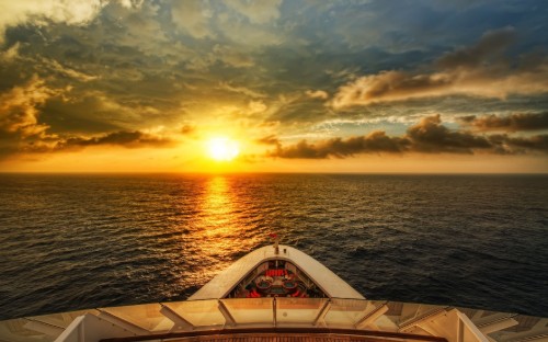 Image white boat on sea during sunset