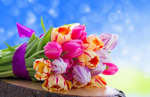 Image pink and yellow tulips bouquet