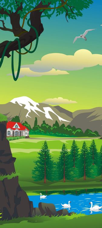 Dibujos Animados de Cascada, Ilustración, Gráficos Vectoriales, Caricatura, Gráficos. Wallpaper in 1080x2400 Resolution