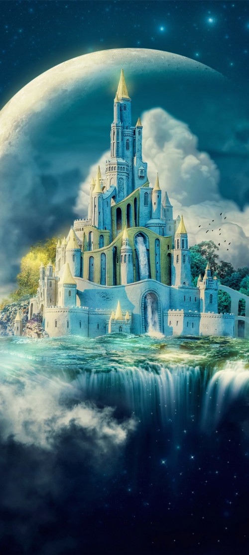 Image fantasy moon castle, painting, art, cloud, world