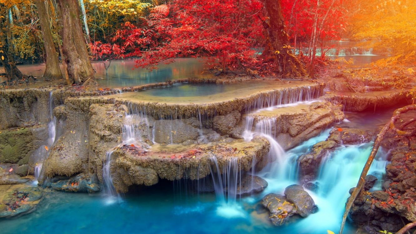 Cascade, Eau, Les Ressources en Eau, Feuille, Nature. Wallpaper in 3840x2160 Resolution