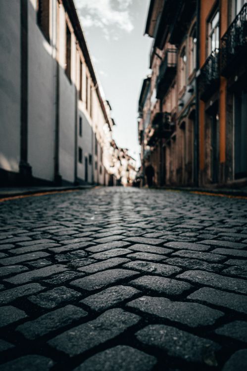 black and white brick pavement