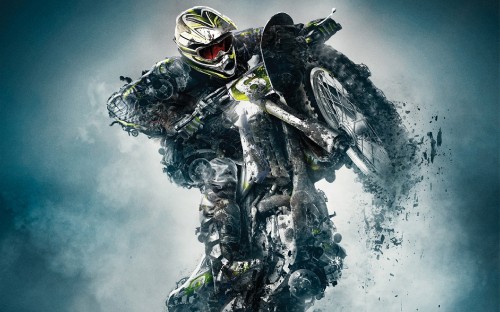 Image man in black helmet riding motocross dirt bike