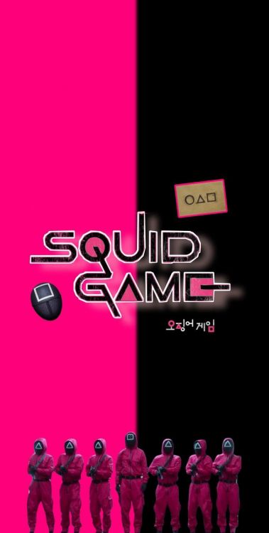 squid game, poster, squid, pink, red