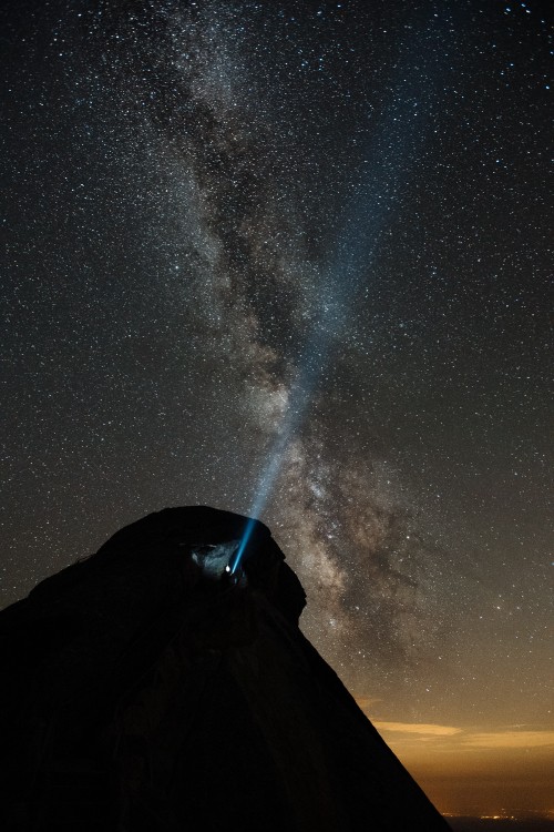 Image silhouette of mountain under starry night