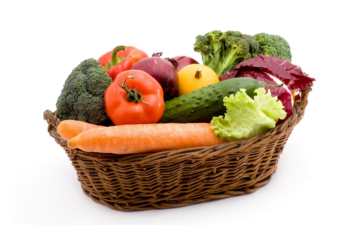 brown woven basket with vegetables