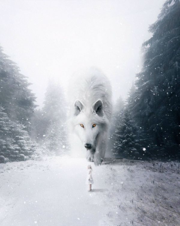 Loup Blanc Sur Sol Couvert de Neige Pendant la Journée. Wallpaper in 2400x3000 Resolution
