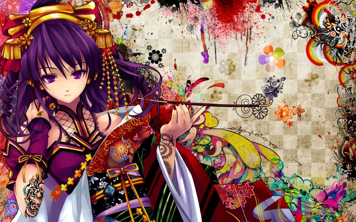 Frau im Roten Und Weißen Kimono-Anime-Charakter. Wallpaper in 2560x1600 Resolution