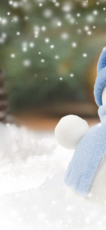 Image snowman with blue scarf and blue scarf