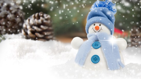 Image snowman with blue scarf and blue scarf