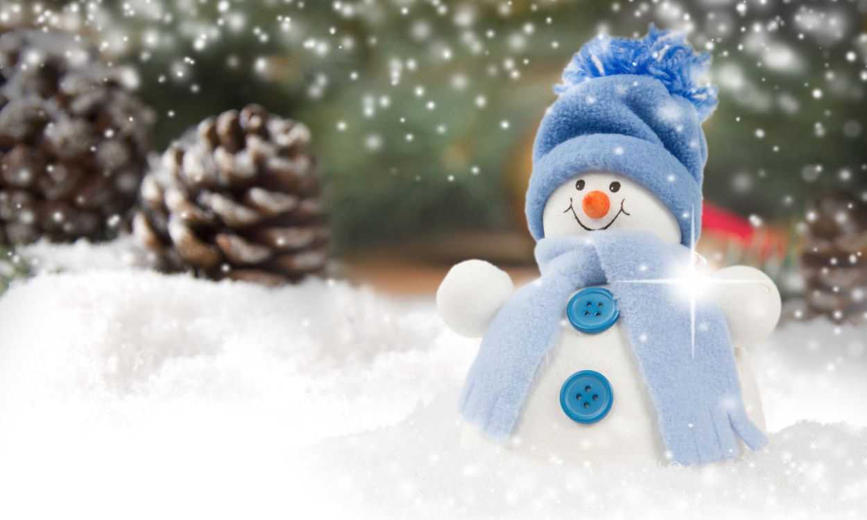 snowman with blue scarf and blue scarf