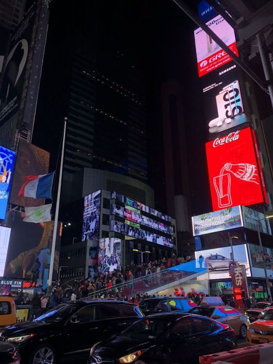 new york city, king, electronic signage, night, metropolis