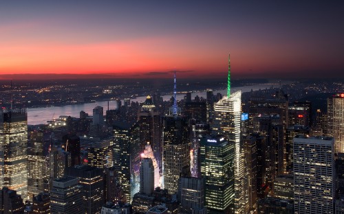 Image aerial view of city buildings during night time