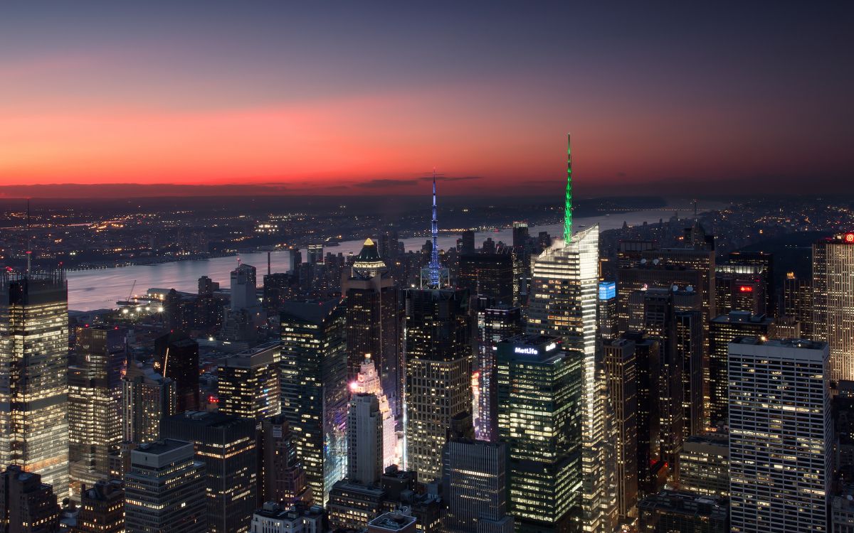 aerial view of city buildings during night time