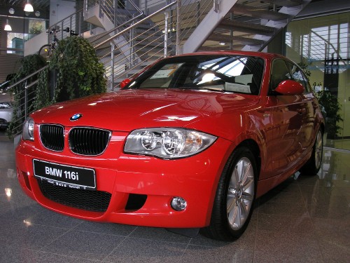 Image red bmw m 3 parked on parking lot