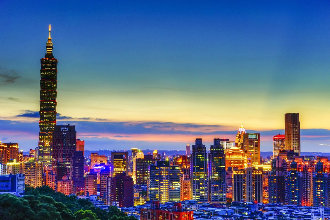 city skyline during night time