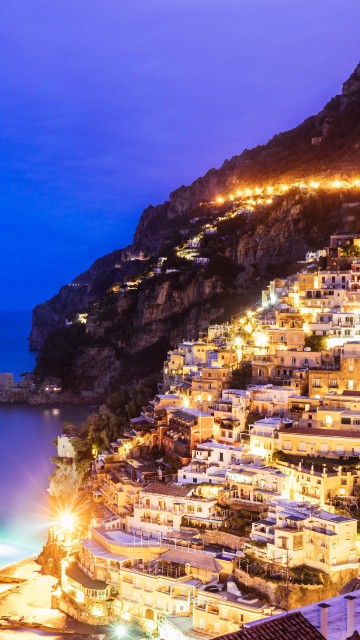 Image blue, light, town, coast, sea