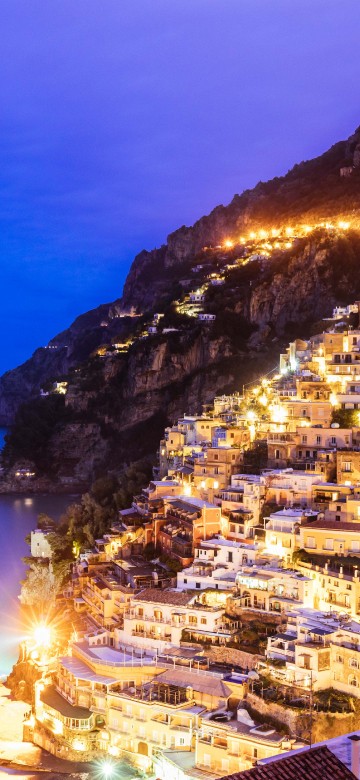 Image blue, light, town, coast, sea