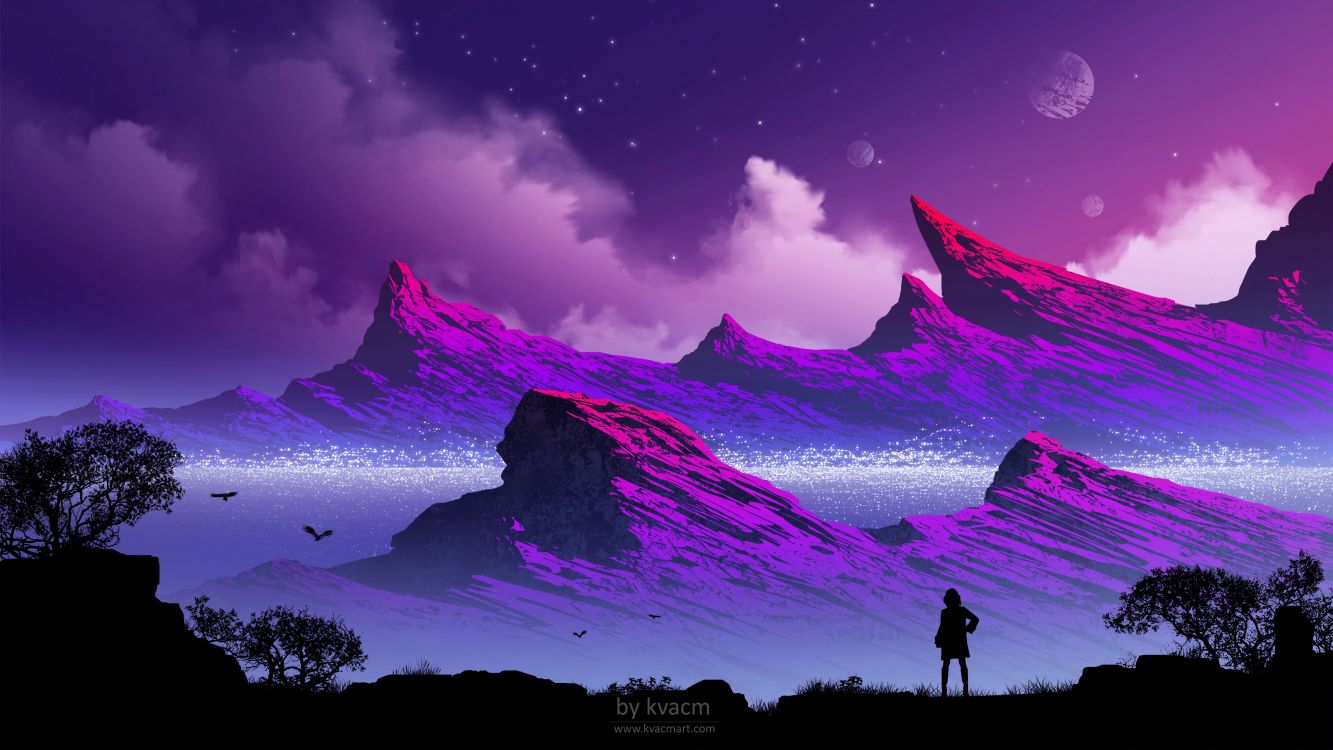 Silhouette D'homme Debout Sur la Montagne Pendant la Nuit. Wallpaper in 3840x2160 Resolution