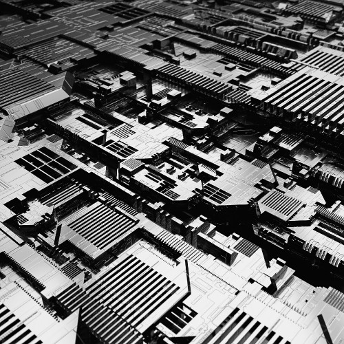 Image grayscale aerial view of city buildings